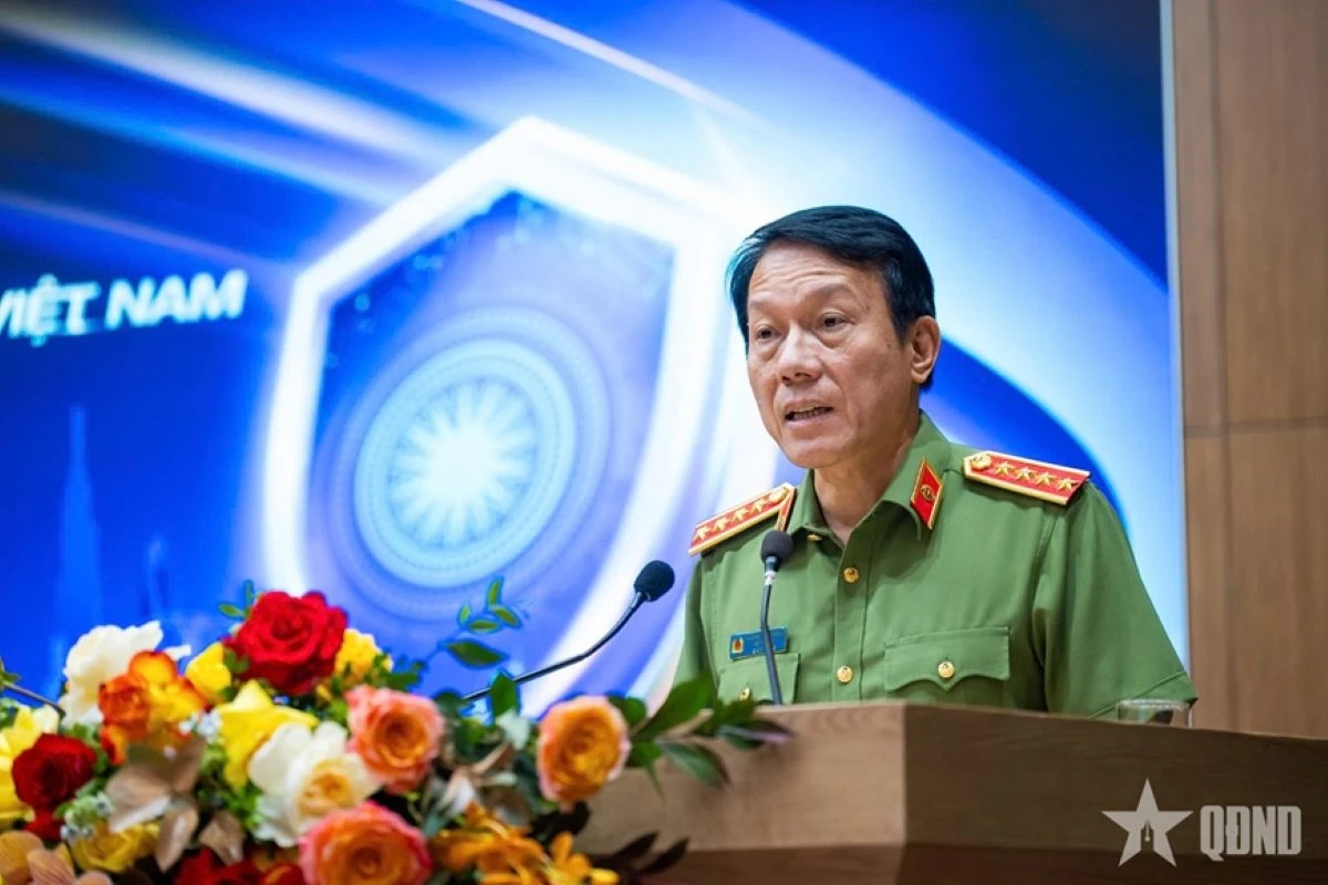 Bộ trưởng Bộ Công an Lương Tam Quang phát biểu tại Lễ kỷ niệm ngày an ninh mạng Việt Nam.