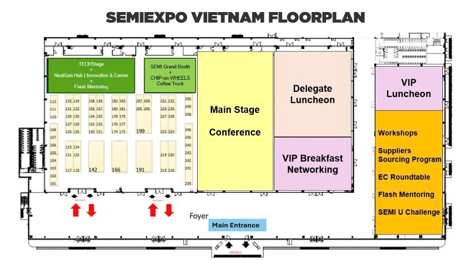 Sơ đồ các khu vực tại triển lãm SEMIEXPO Vietnam 2025