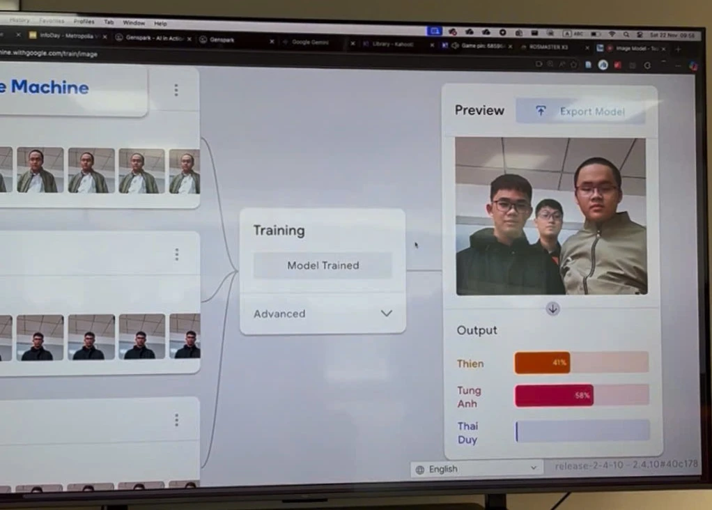  Thông qua công cụ Teachable Machine của Google – một nền tảng trực quan học sinh sẽ thực hiện các cử chỉ đơn giản để tạo ra hàng trăm mẫu dữ liệu thực tế.