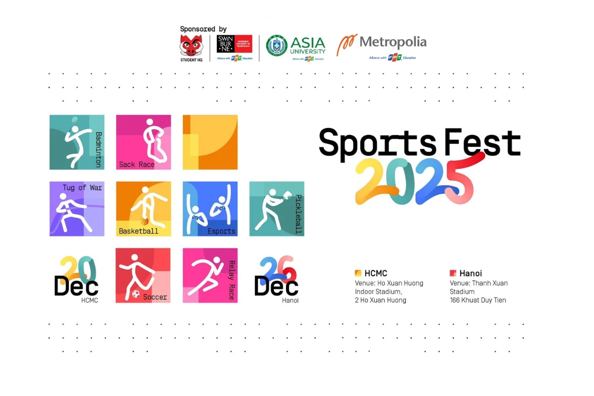 Sports Fest 2025 - đại hội thể thao do Finland Metropolia Vietnam phối hợp cùng Swinburne và Asia University Vietnam đồng tổ chức diễn ra tại Nhà Văn hoá Quận Thanh Xuân (Hà Nội) ngày 26/12/2025