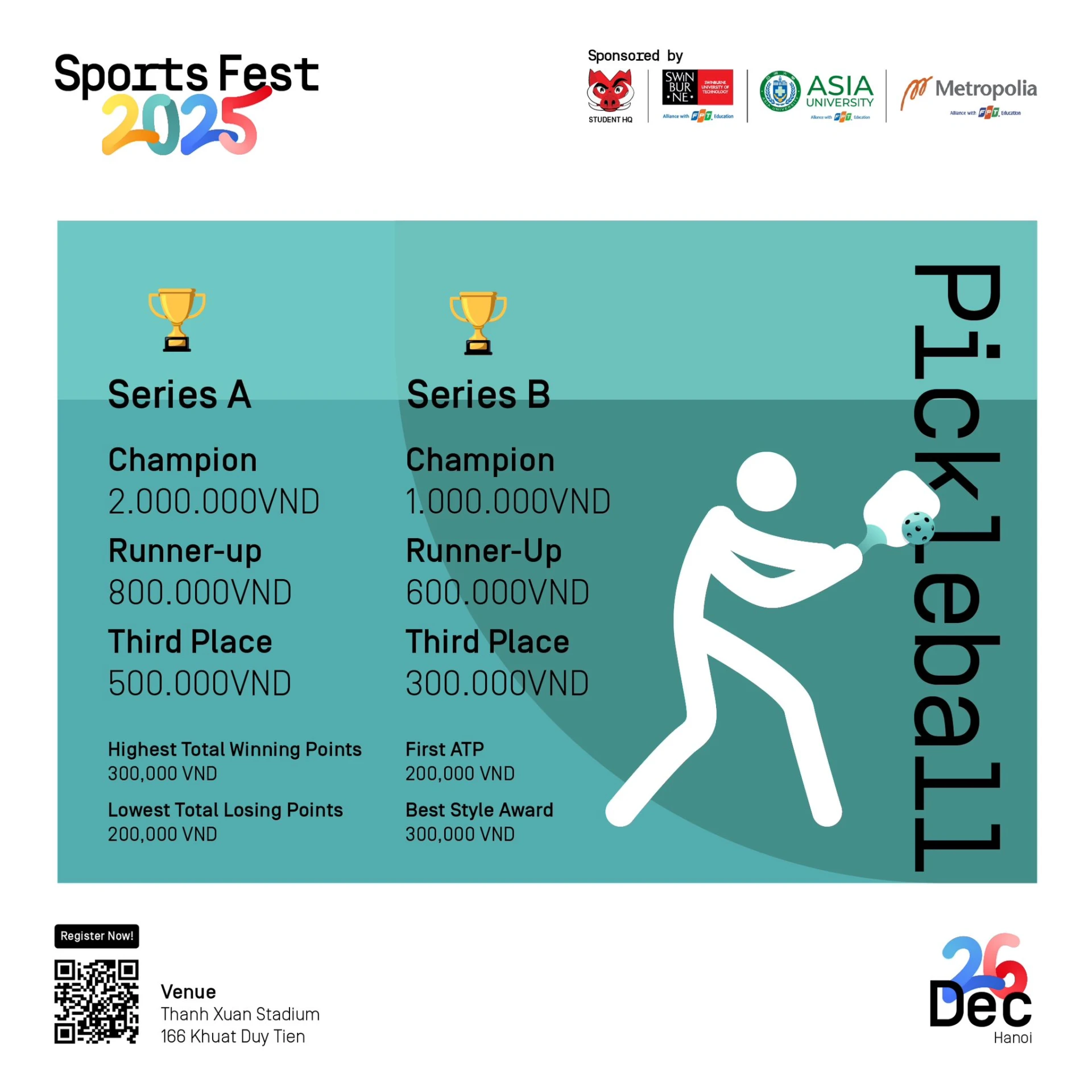 Sports fest 2025 còn khuyến khích sinh viên tham gia làm quen với bộ môn mới cùng cơ cấu giải thưởng đa dạng, độc đáo