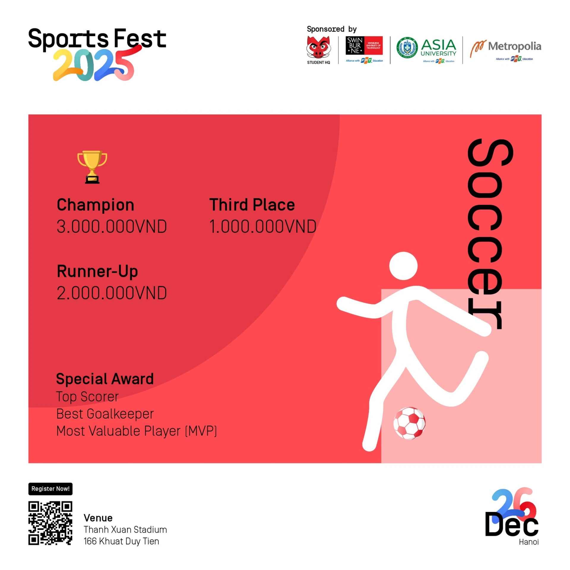 Bóng đá - môn thể thao vua được đa số các bạn sinh viên quan tâm và đăng ký tham gia tranh tài tại Sports fest