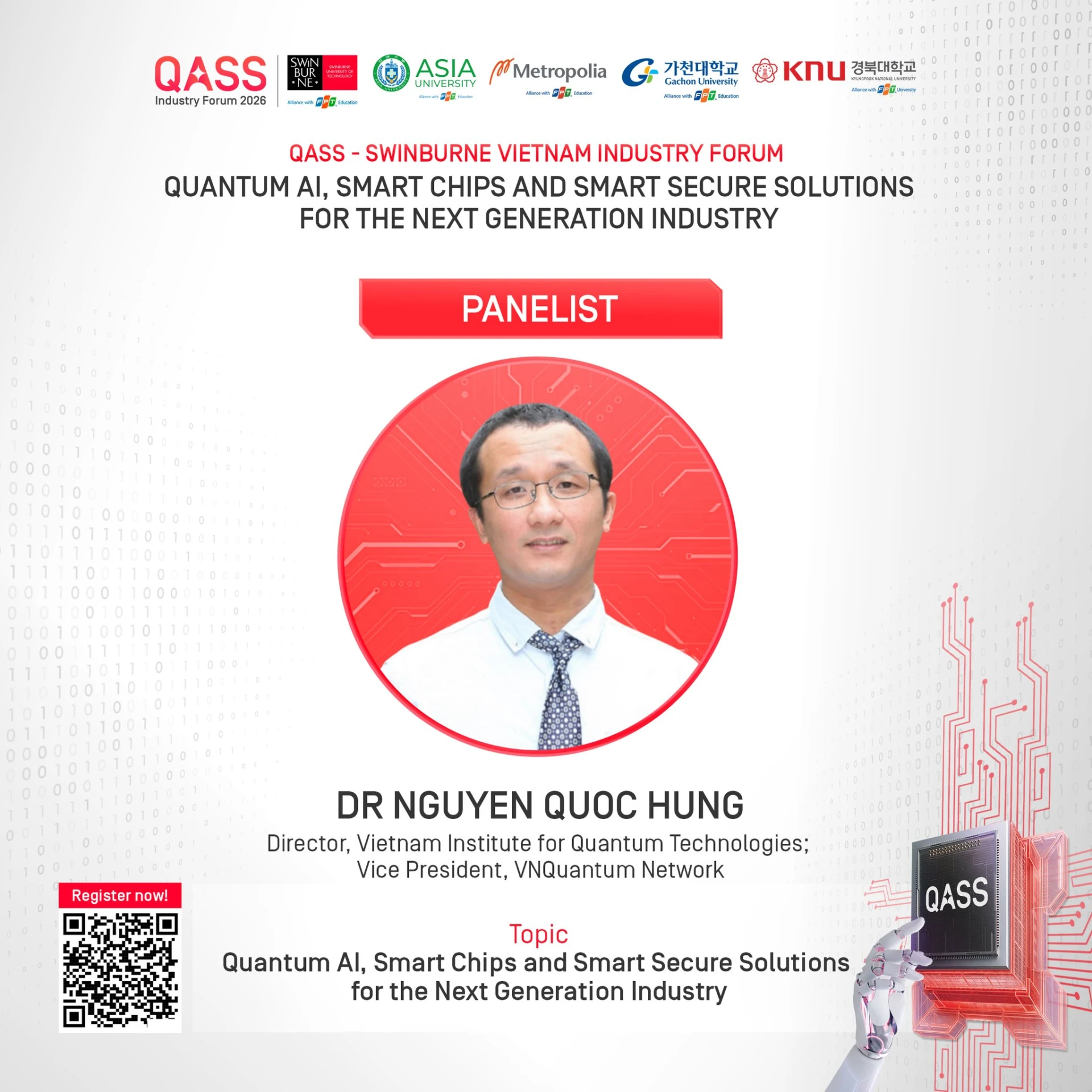 TS. Nguyễn Quốc Hùng – Giám đốc, Viện Công nghệ Lượng tử Việt Nam; Phó Chủ tịch VNQuantum Network