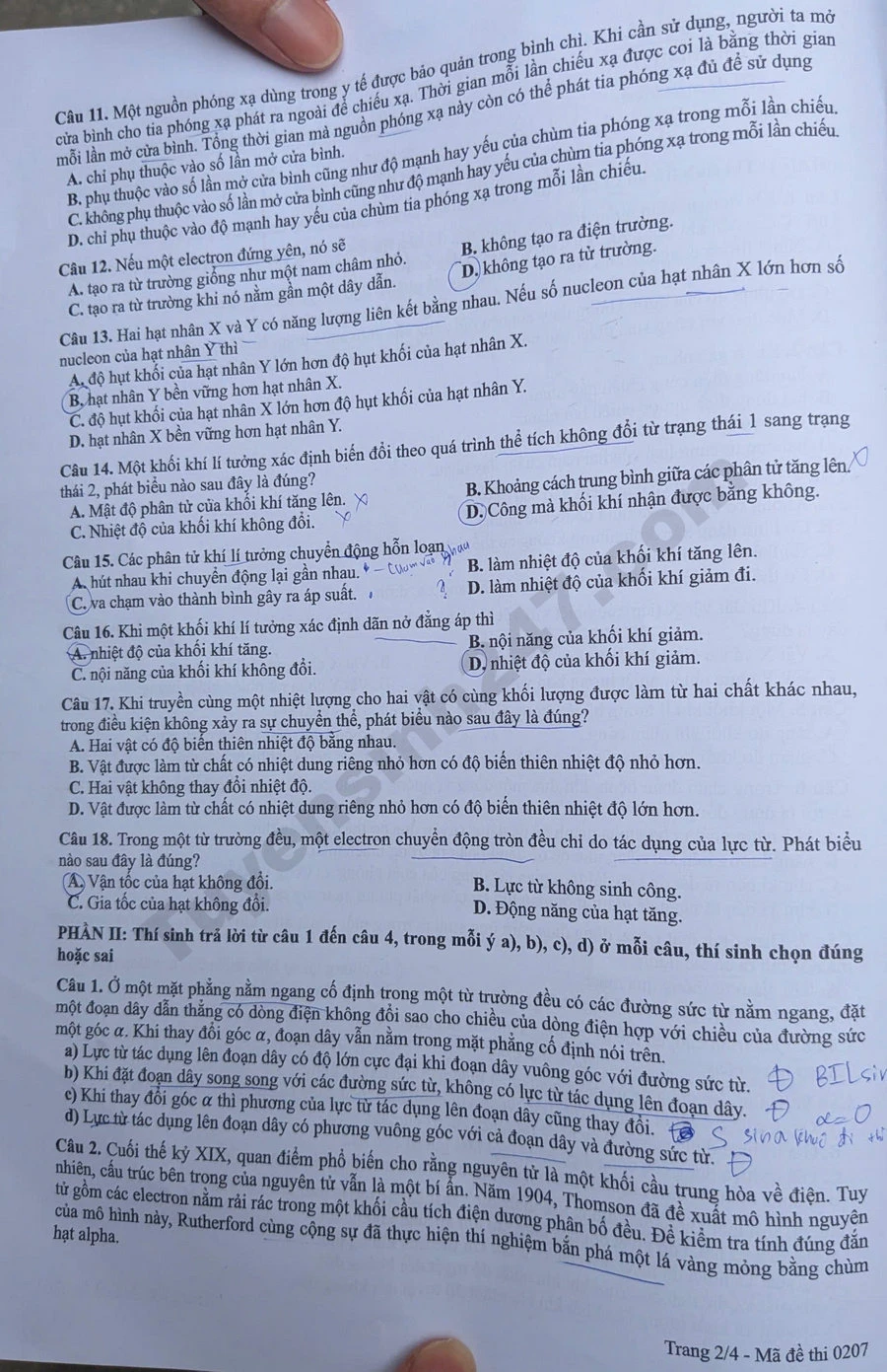 Đề thi Vật lý, Hóa học, Sinh học kỳ thi tốt nghiệp THPT 2026 và đáp án tham khảo 2 Đề thi môn Vật lý tốt nghiệp THPT 2026 - mã 0207 (Trang 2)