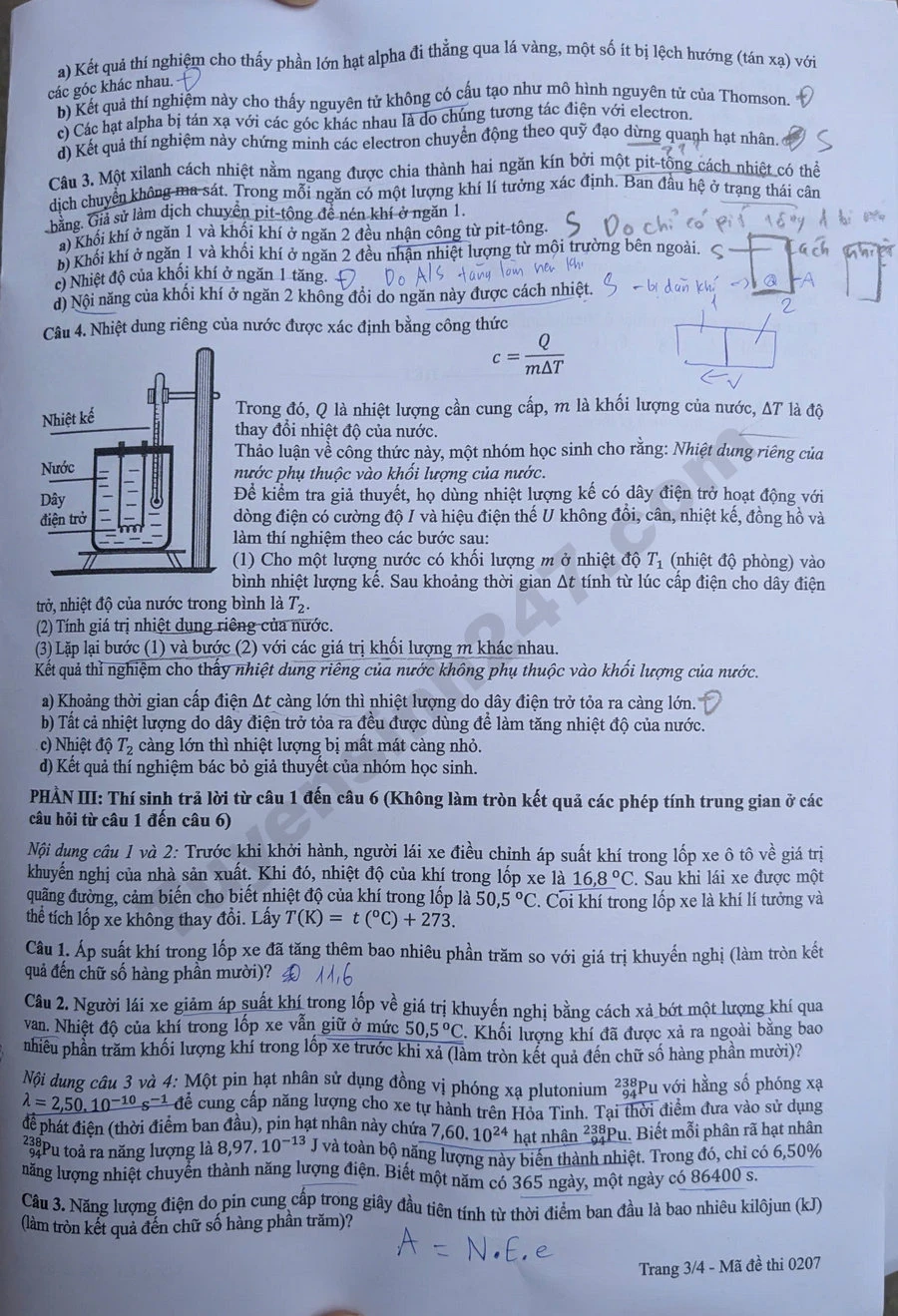 Đề thi Vật lý, Hóa học, Sinh học kỳ thi tốt nghiệp THPT 2026 và đáp án tham khảo 3 Đề thi môn Vật lý tốt nghiệp THPT 2026 - mã 0207 (Trang 3)